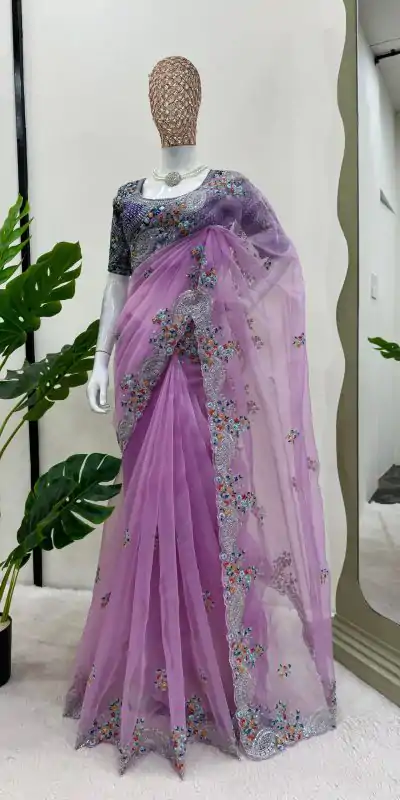 KD 499 Violet Color Organza Silk Thread Sequence Work Saree Casual, Party Wear, Wedding, Events Etc. Expected Delivery 4-6 Working Days @2499/- | Bollywood Sarees, Creative Sarees, Designer Sarees, Embroidered Sarees, Ethnic Saree, Modern Digital sarees, Party Wear Sarees, Sarees