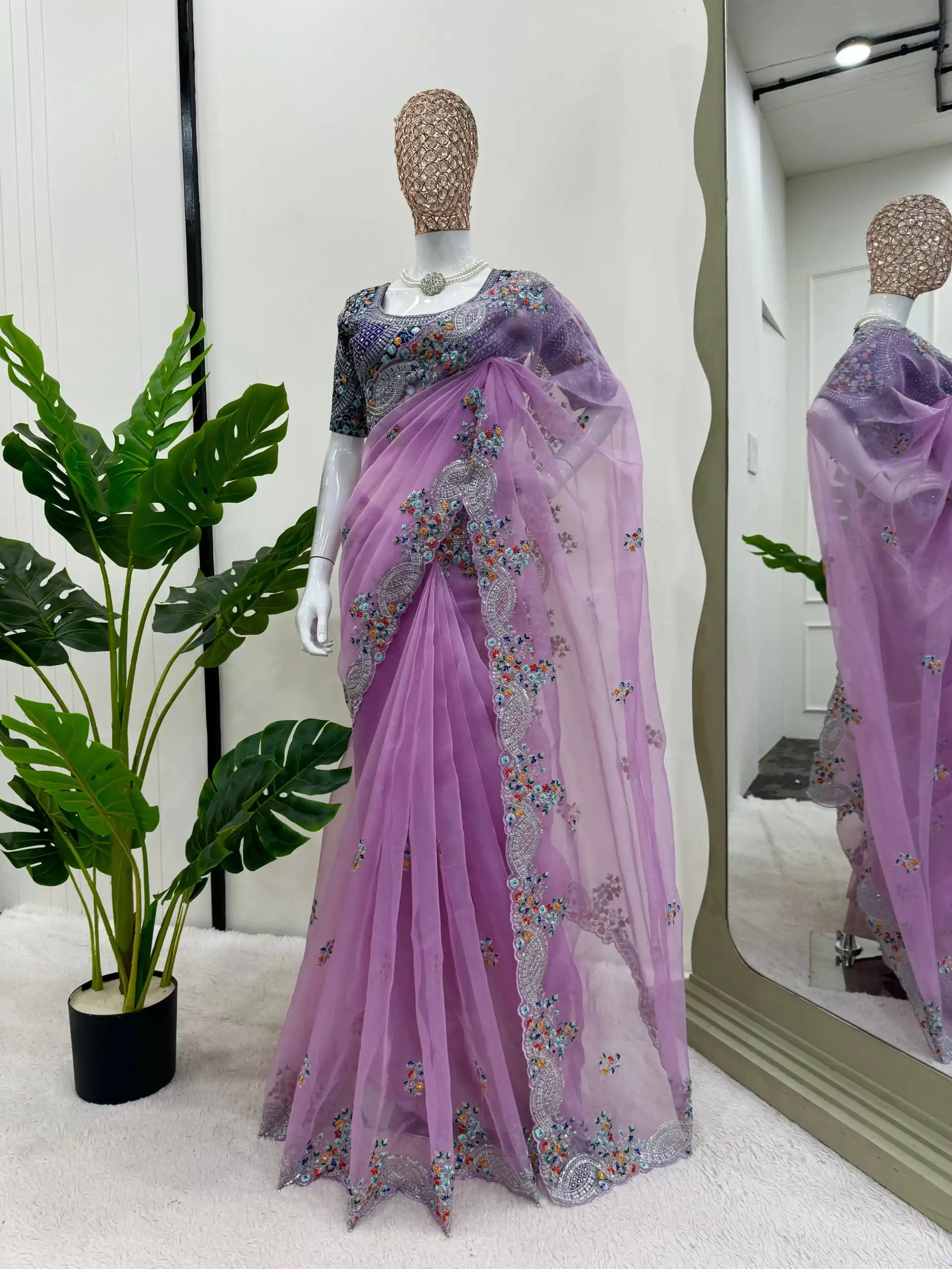 KD 499 Violet Color Organza Silk Thread Sequence Work Saree Casual, Party Wear, Wedding, Events Etc. Expected Delivery 4-6 Working Days @2499/- | Bollywood Sarees, Creative Sarees, Designer Sarees, Embroidered Sarees, Ethnic Saree, Modern Digital sarees, Party Wear Sarees, Sarees
