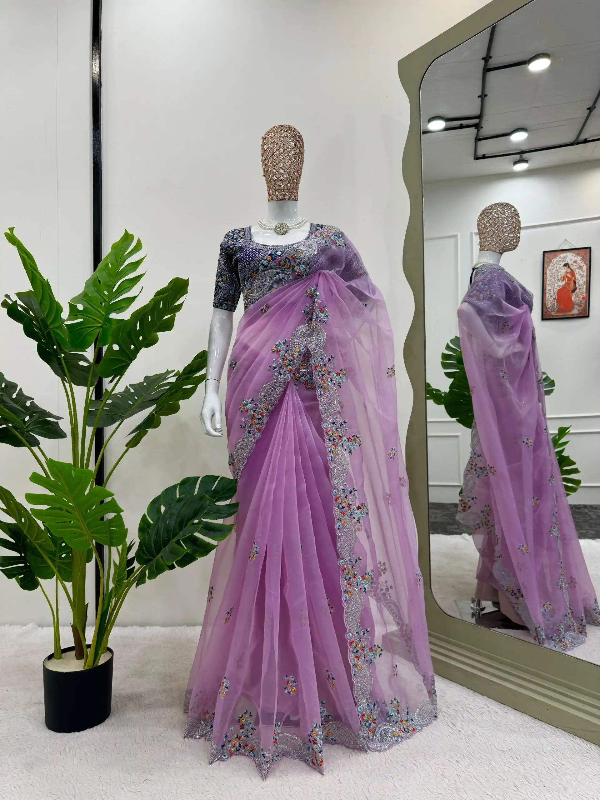 KD 499 Violet Color Organza Silk Thread Sequence Work Saree Casual, Party Wear, Wedding, Events Etc. Expected Delivery 4-6 Working Days @2499/- | Bollywood Sarees, Creative Sarees, Designer Sarees, Embroidered Sarees, Ethnic Saree, Modern Digital sarees, Party Wear Sarees, Sarees