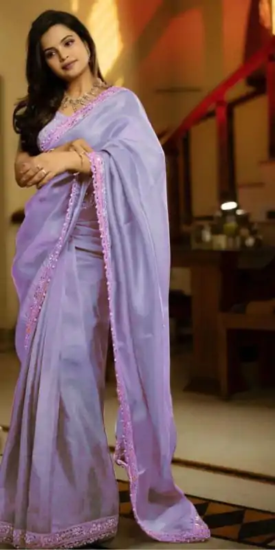 BT 3106 Violet Color Silver Tissue Silk Embroidery Sequence Saree Casual, Party Wear, Traditional Wear, Wedding Wear, Events Etc.@1999/- | Bollywood Sarees, Creative Sarees, Designer Sarees, Ethnic Saree, Modern Digital sarees, Party Wear Sarees, Sarees