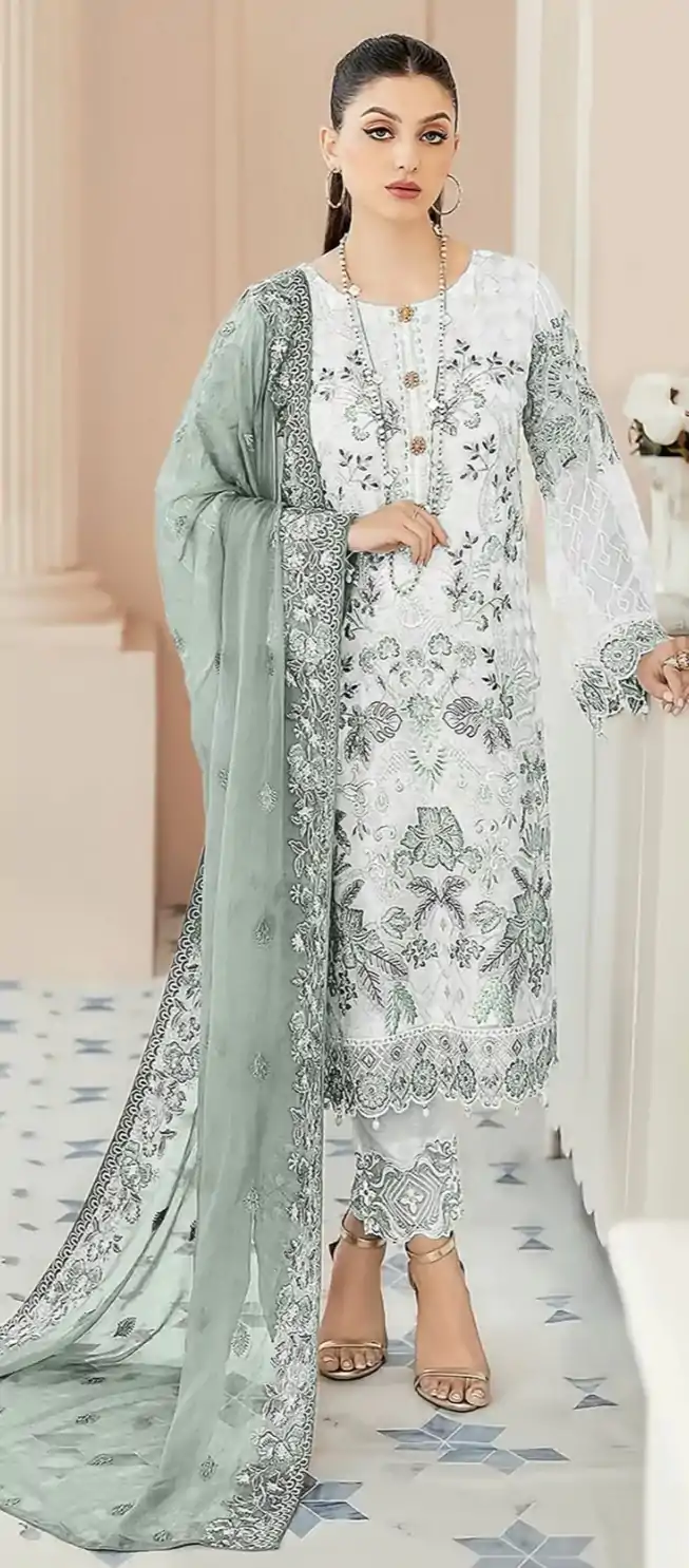 FC 123 White & Blue Color Georgette Embroidery Salwar Suit Wedding, Party, Festive events, Expected Delivery  4-6 Working Days @2049 | Casual Suits, Creative suits, Designer Suits, Palazzo Suits, Party Wear Suits, Patiala Suits, Salwar suit, Straight Suits