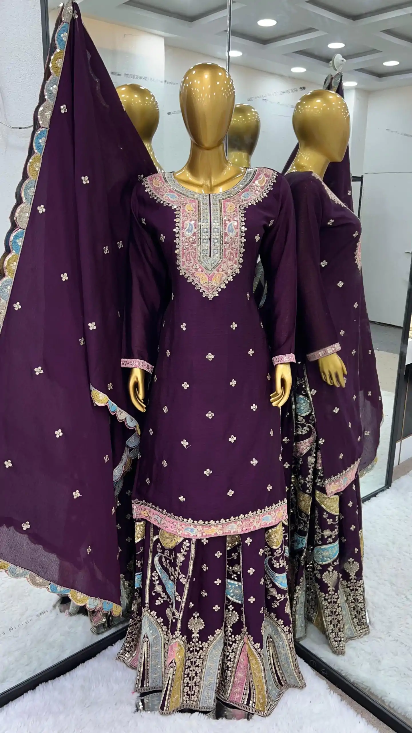 ZF 377 Purple Color Chinnon Silk Embroidery Sequence Salwar Suit Casual, Wedding, Party, Events Etc. Expected Delivery 4-6 Working Days 2499/- | Casual Suits, Jump Suits, Creative suits, Designer Suits, Palazzo Suits, Party Wear Suits, Patiala Suits, Salwar suit, Straight Suits
