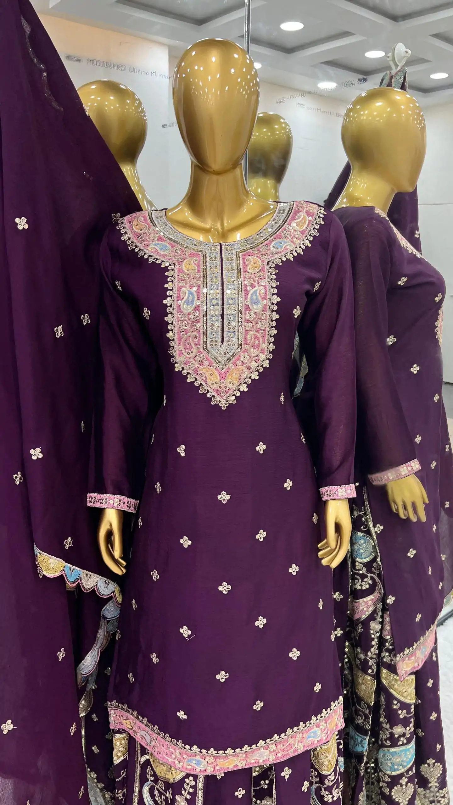 ZF 377 Purple Color Chinnon Silk Embroidery Sequence Salwar Suit Casual, Wedding, Party, Events Etc. Expected Delivery 4-6 Working Days 2499/- | Casual Suits, Jump Suits, Creative suits, Designer Suits, Palazzo Suits, Party Wear Suits, Patiala Suits, Salwar suit, Straight Suits