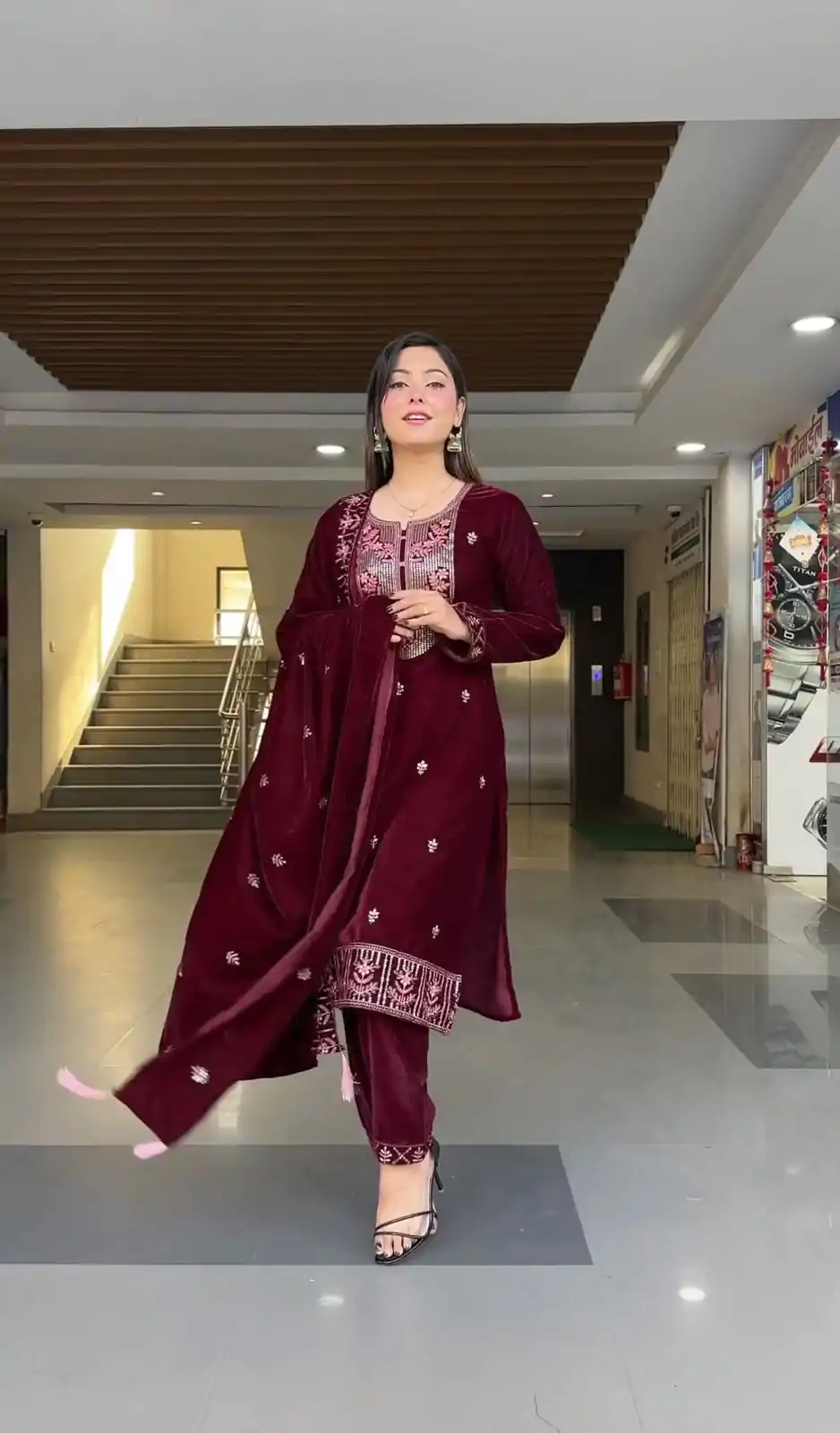 ZF 343 Maroon Color Viscose Velvet Embroidery Salwar Suit Casual, Wedding, Party, Events Etc. Expected Delivery 4-6 Working Days 1899/- | Casual Suits, Jump Suits, Creative suits, Designer Suits, Palazzo Suits, Party Wear Suits, Patiala Suits, Salwar suit, Straight Suits