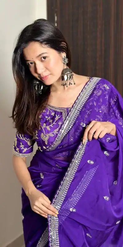 AC MAGIC CIRCLE Violet Color Pure Soft Organza Embroidery Zari Saree Casual, Wedding, Festive, Events Expected Delivery 4-6 Working Days @2099/- | Bollywood Sarees, Creative Sarees, Designer Sarees, Embroidered Sarees, Ethnic Saree, Modern Digital sarees, Party Wear Sarees, Sarees