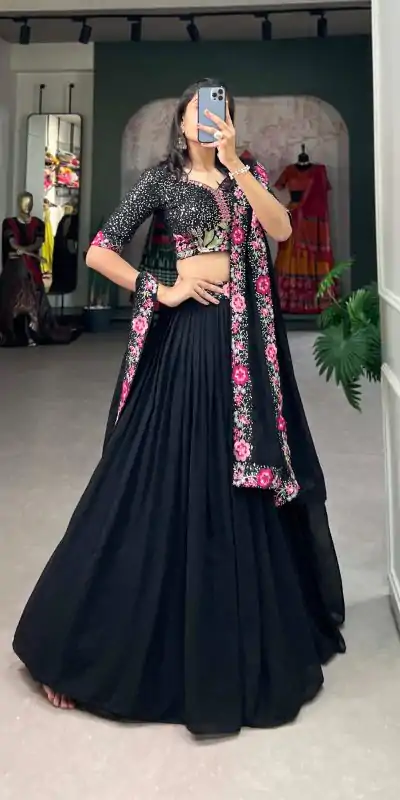LNB 1403 Black Color Georgette Plain Embroidery Lehenga Choli Festive Party Wedding, Events etc. Delivery 4-6 Working Days @2999/- | Bollywood Lehenga, Creative Lehenga, Designer Lehenga, Embroidered Lehenga, Lehenga, Party Wear Lehenga