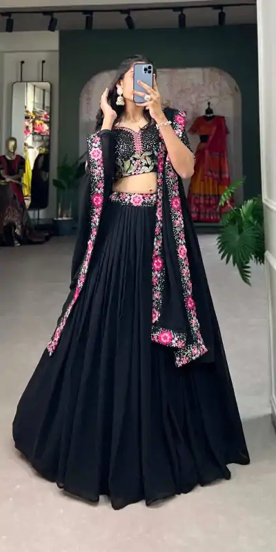 LNB 1403 Black Color Georgette Plain Embroidery Lehenga Choli Festive Party Wedding, Events etc. Delivery 4-6 Working Days @2999/- | Bollywood Lehenga, Creative Lehenga, Designer Lehenga, Embroidered Lehenga, Lehenga, Party Wear Lehenga