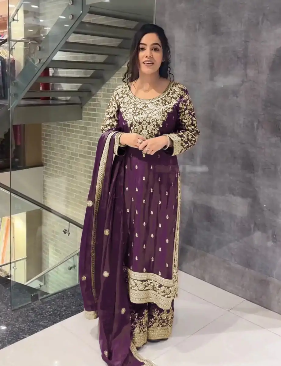 SSR 477 Purple Color Chinnon Silk Embroidery Sequence Salwar Suit Wedding, Party, Festive, Events Expected Delivery 4-6 Working Days @ 2099/- | Casual Suits, Jump Suits, Creative suits, Designer Suits, Palazzo Suits, Party Wear Suits, Patiala Suits, Salwar suit, Straight Suits