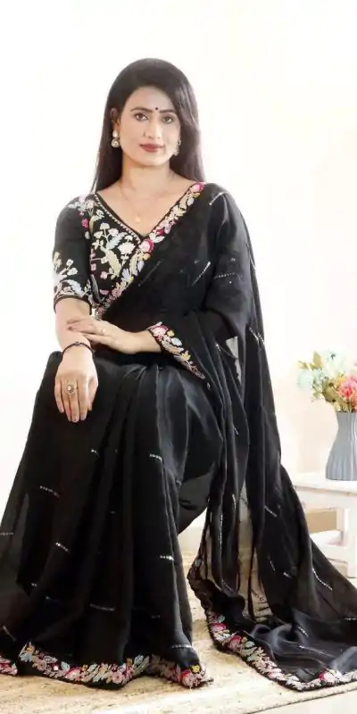 BT 1199 Black Color Rangoli Silk Beautiful Embroidery Saree Casual, Party Wear, Traditional Wear, Wedding Wear, Events Etc.@1799/- | Bollywood Sarees, Creative Sarees, Designer Sarees, Ethnic Saree, Modern Digital sarees, Party Wear Sarees, Sarees