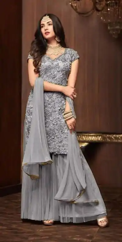 FC Maisha 1103 Cement Color Football Net Embroidery Sharara Suit Wedding, Party, Festive Expected Delivery 4-6 Working Days  @2099/- | Casual Suits, Jump Suits, Creative suits, Designer Suits, Palazzo Suits, Party Wear Suits, Patiala Suits, Salwar suit, Straight Suits