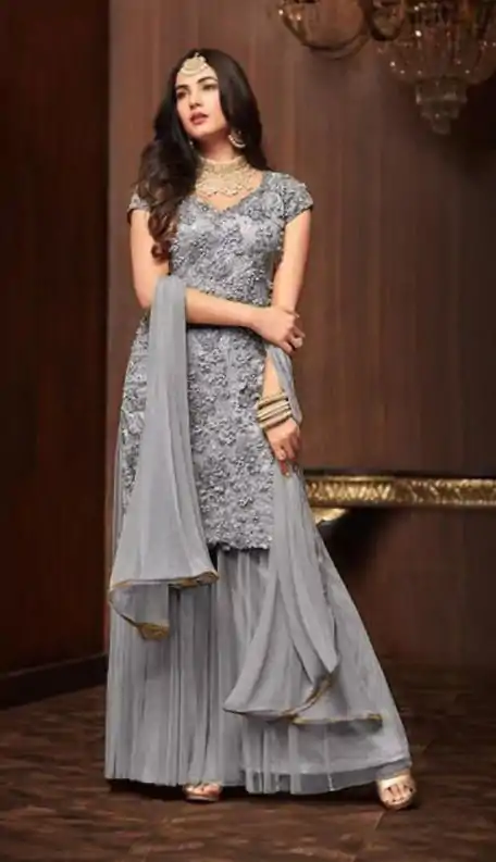 FC Maisha 1103 Cement Color Football Net Embroidery Sharara Suit Wedding, Party, Festive Expected Delivery 4-6 Working Days  @2099/- | Casual Suits, Jump Suits, Creative suits, Designer Suits, Palazzo Suits, Party Wear Suits, Patiala Suits, Salwar suit, Straight Suits