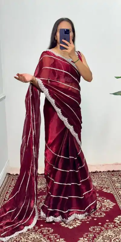 ST 476 Maroon Color Burbary Blooming Embroidery Zari Saree Casual, Wedding, Party, Festive, Events Etc. Expected Delivery 4-6 Working Days @1899/- | Embroidered Sarees, Bollywood Sarees, Creative Sarees, Designer Sarees, Ethnic Saree, Modern Digital sarees, Party Wear Sarees, Sarees