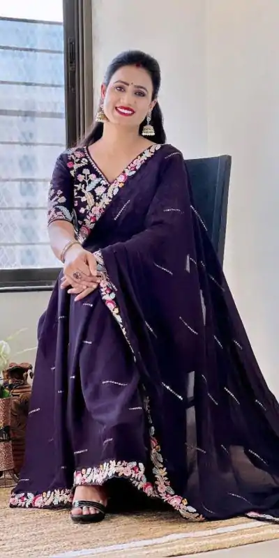 BT 3107 Purple Color Rangoli Silk Beautiful Embroidery Saree Casual, Party Wear, Traditional Wear, Wedding Wear, Events Etc.@1799/- | Bollywood Sarees, Creative Sarees, Designer Sarees, Ethnic Saree, Modern Digital sarees, Party Wear Sarees, Sarees