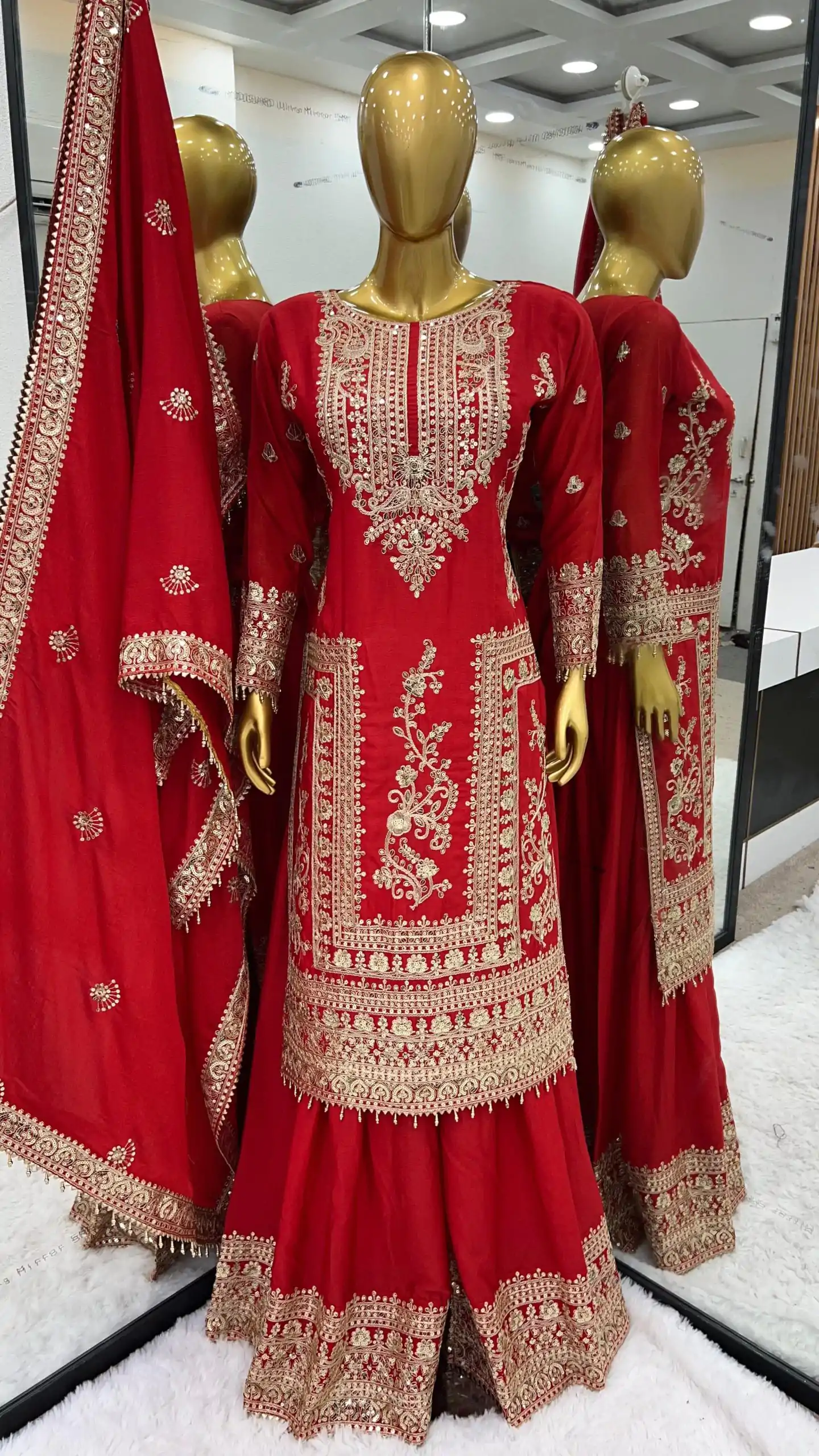 SRK 5146 Red Color Pure Chinnon Silk Embroidery Coding Dori Salwar Suit Wedding, Party, Festive, Events Expected Delivery 4-6 Working Days @ 2199/- | Casual Suits, Jump Suits, Creative suits, Designer Suits, Palazzo Suits, Party Wear Suits, Patiala Suits, Salwar suit, Straight Suits