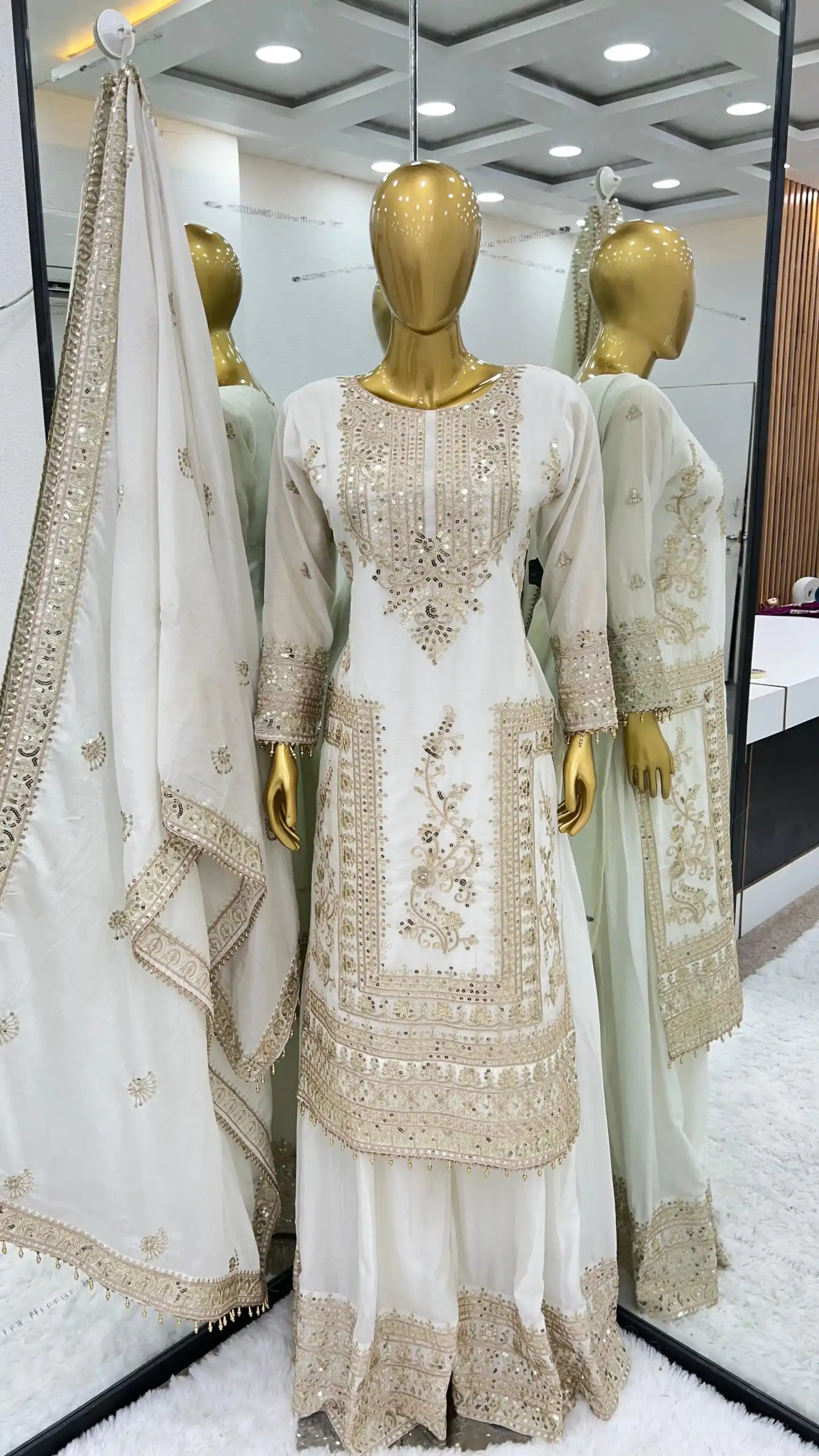 SRK 5146 White Color Pure Chinnon Silk Embroidery Coding Dori Salwar Suit Wedding, Party, Festive, Events Expected Delivery 4-6 Working Days @ 2199/- | Casual Suits, Jump Suits, Creative suits, Designer Suits, Palazzo Suits, Party Wear Suits, Patiala Suits, Salwar suit, Straight Suits