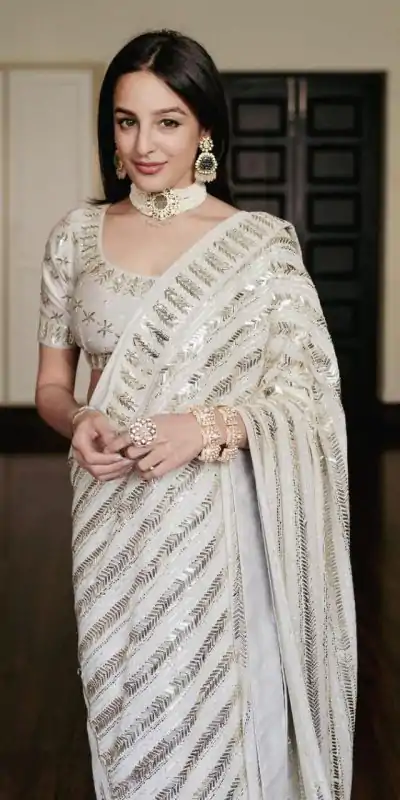 DF 3377 White Color Georgette Embroidery Sequins Saree Casual, Party Wear, Wedding, Events Etc Delivery Expected.4-6 Working Days 1799/- | Bollywood Sarees, Creative Sarees, Designer Sarees, Embroidered Sarees, Ethnic Saree, Modern Digital sarees, Party Wear Sarees, Sarees