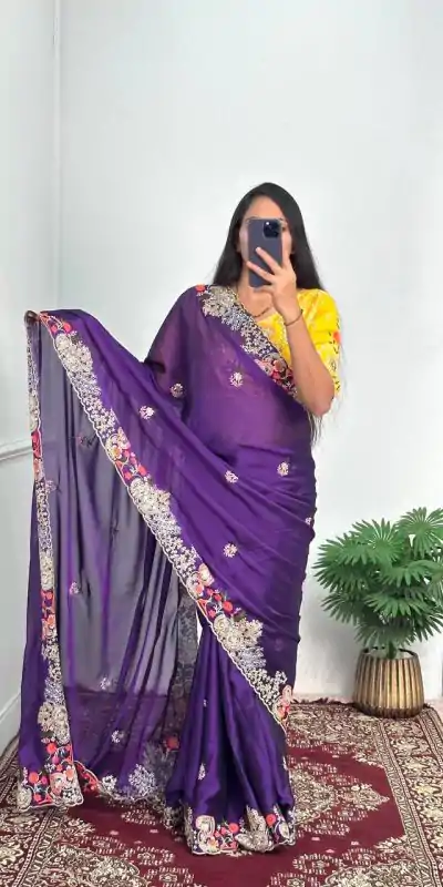 ST 466 Violet Color Blooming Rangoli Thread Embroidery Saree Casual, Wedding, Party, Festive, Events Etc. Expected Delivery 4-6 Working Days @1999/- | Embroidered Sarees, Bollywood Sarees, Creative Sarees, Designer Sarees, Ethnic Saree, Modern Digital sarees, Party Wear Sarees, Sarees