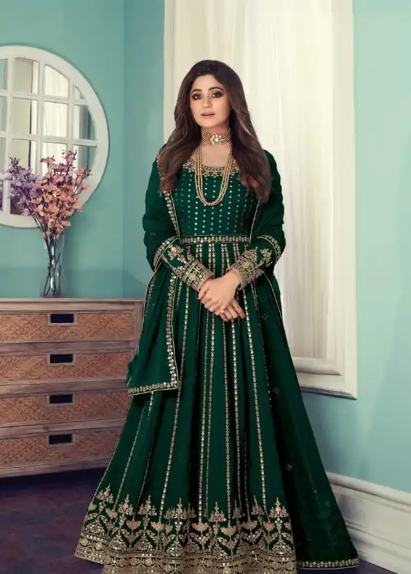FC Shamita 8545 Green Color Georgette Codding Embroidery Anarkali Suit Wedding, Party, Festive Expected Delivery 4-6 Working Days  @2499/- | Casual Suits, Jump Suits, Creative suits, Designer Suits, Palazzo Suits, Party Wear Suits, Patiala Suits, Salwar suit, Straight Suits