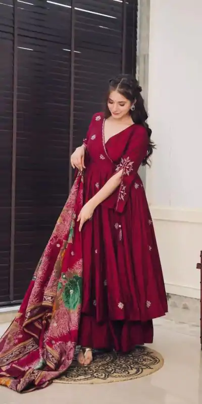SRK 5182 Maroon Color Pure Chinnon Silk Embroidery Sequence Salwar Suit Wedding, Party, Festive, Events Expected Delivery 4-6 Working Days @ 1949/- | Casual Suits, Jump Suits, Creative suits, Designer Suits, Palazzo Suits, Party Wear Suits, Patiala Suits, Salwar suit, Straight Suits
