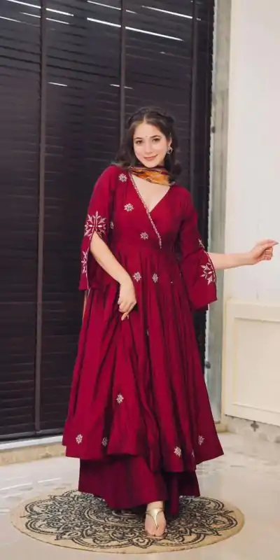 SRK 5182 Maroon Color Pure Chinnon Silk Embroidery Sequence Salwar Suit Wedding, Party, Festive, Events Expected Delivery 4-6 Working Days @ 1949/- | Casual Suits, Jump Suits, Creative suits, Designer Suits, Palazzo Suits, Party Wear Suits, Patiala Suits, Salwar suit, Straight Suits