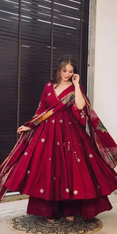 SRK 5182 Maroon Color Pure Chinnon Silk Embroidery Sequence Salwar Suit Wedding, Party, Festive, Events Expected Delivery 4-6 Working Days @ 1949/- | Casual Suits, Jump Suits, Creative suits, Designer Suits, Palazzo Suits, Party Wear Suits, Patiala Suits, Salwar suit, Straight Suits