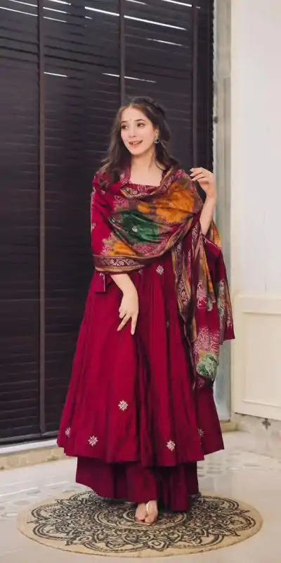 SRK 5182 Maroon Color Pure Chinnon Silk Embroidery Sequence Salwar Suit Wedding, Party, Festive, Events Expected Delivery 4-6 Working Days @ 1949/- | Casual Suits, Jump Suits, Creative suits, Designer Suits, Palazzo Suits, Party Wear Suits, Patiala Suits, Salwar suit, Straight Suits