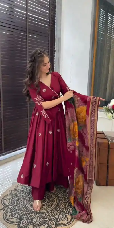 SRK 5182 Maroon Color Pure Chinnon Silk Embroidery Sequence Salwar Suit Wedding, Party, Festive, Events Expected Delivery 4-6 Working Days @ 1949/- | Casual Suits, Jump Suits, Creative suits, Designer Suits, Palazzo Suits, Party Wear Suits, Patiala Suits, Salwar suit, Straight Suits