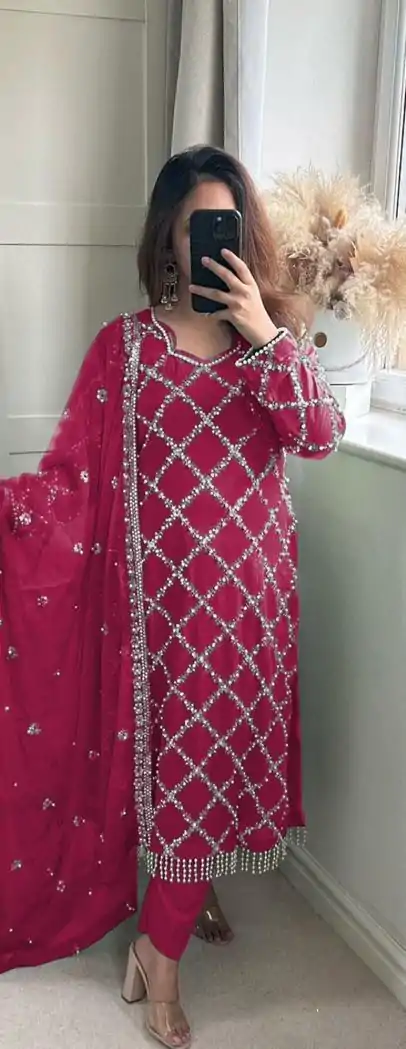 MF 409 Pink Color Georgette Embroidered Hand Work Salwar Suit Wedding, Party, Festive, Events Etc. Expected 4-6 Working Days @2149/- | Casual Suits, Jump Suits, Creative suits, Designer Suits, Palazzo Suits, Party Wear Suits, Patiala Suits, Salwar suit, Straight Suits