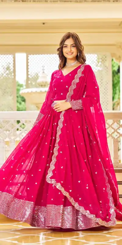 Ram 017 Rani Color Georgette Embroidery Sequence Lehenga Choli Casual, Wedding, Festive, Events Expected Delivery 4-6 Working Days @2499/- | Bollywood Lehenga, Creative Lehenga, Designer Lehenga, Embroidered Lehenga, Lehenga, Party Wear Lehenga