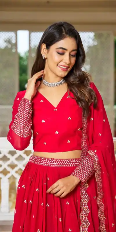 Ram 017 Red Color Georgette Embroidery Sequence Lehenga Choli Casual, Wedding, Festive, Events Expected Delivery 4-6 Working Days @2499/- | Bollywood Lehenga, Creative Lehenga, Designer Lehenga, Embroidered Lehenga, Lehenga, Party Wear Lehenga