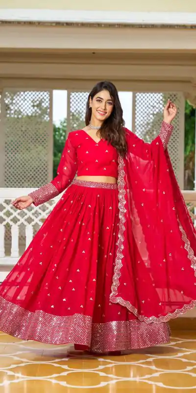 Ram 017 Red Color Georgette Embroidery Sequence Lehenga Choli Casual, Wedding, Festive, Events Expected Delivery 4-6 Working Days @2499/- | Bollywood Lehenga, Creative Lehenga, Designer Lehenga, Embroidered Lehenga, Lehenga, Party Wear Lehenga
