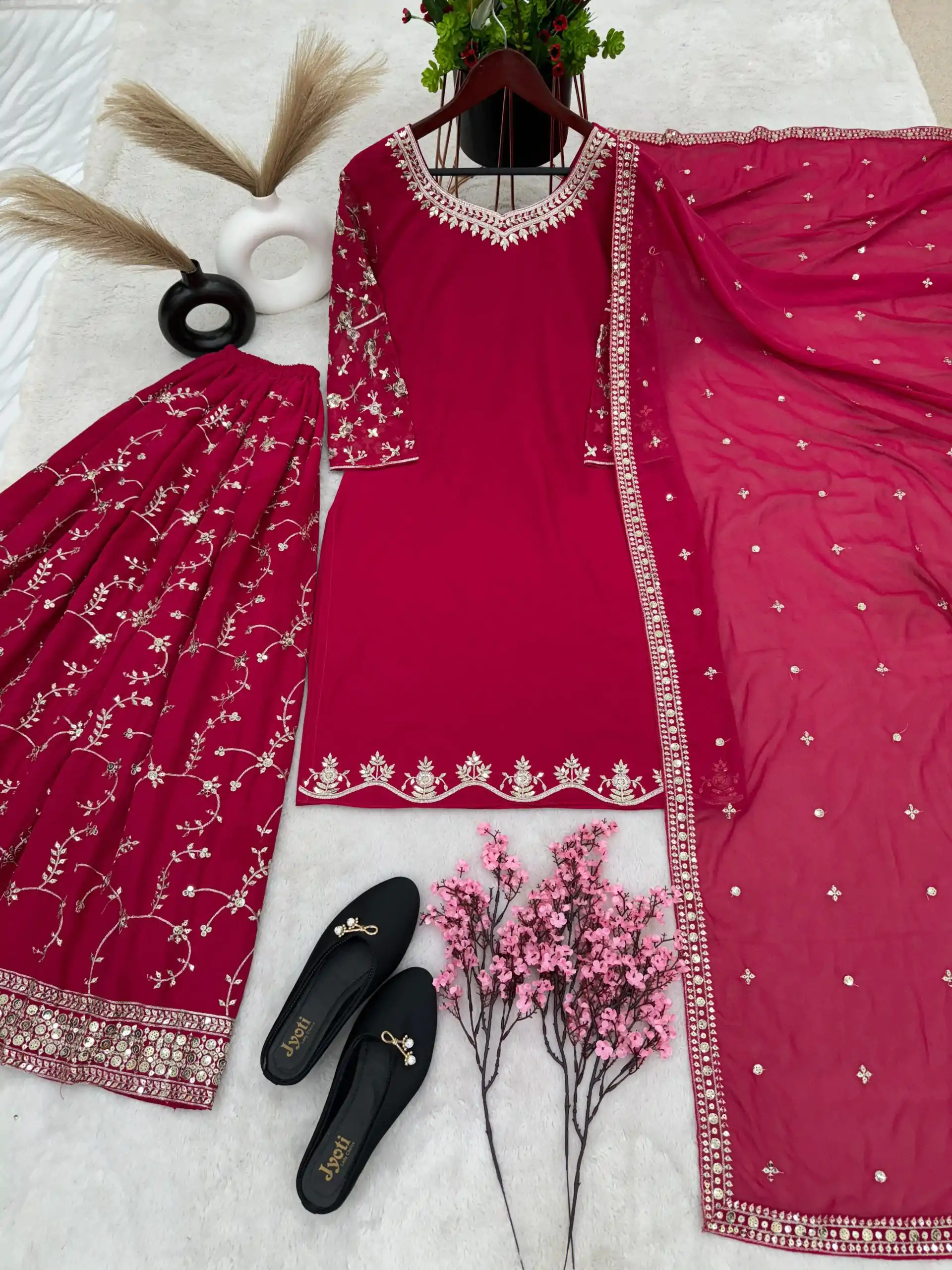 SRK 5135 Red Color Georgette Embroidery Sequence Salwar Suit Wedding, Party, Festive, Events Expected Delivery 4-6 Working Days @ 1999/- | Casual Suits, Jump Suits, Creative suits, Designer Suits, Palazzo Suits, Party Wear Suits, Patiala Suits, Salwar suit, Straight Suits
