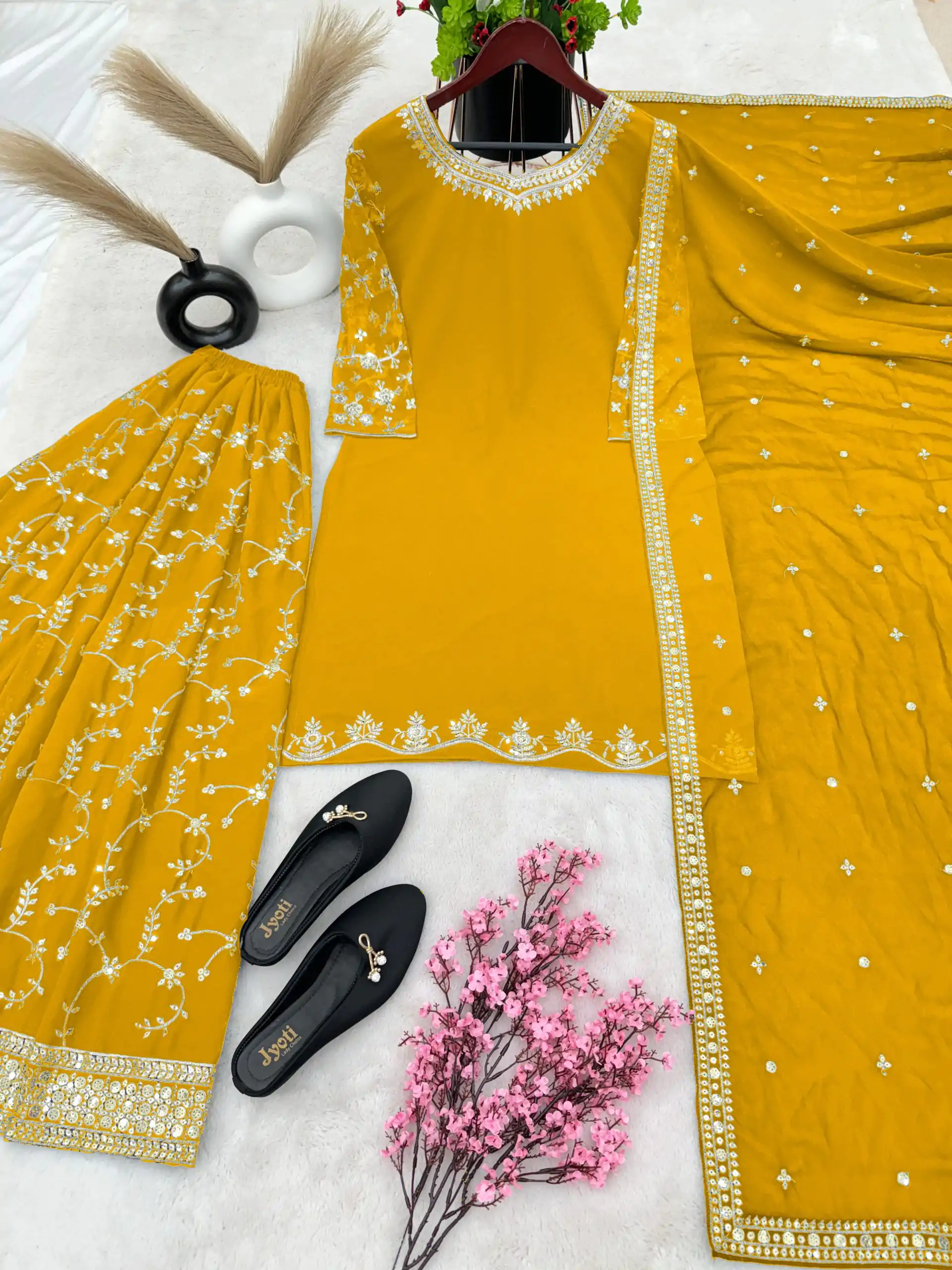 SRK 5135 Yellow Color Georgette Embroidery Sequence Salwar Suit Wedding, Party, Festive, Events Expected Delivery 4-6 Working Days @ 1999/- | Casual Suits, Jump Suits, Creative suits, Designer Suits, Palazzo Suits, Party Wear Suits, Patiala Suits, Salwar suit, Straight Suits