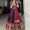 Majestic Navy Blue Color Rayon Printed Silk Work Lehenga Choli