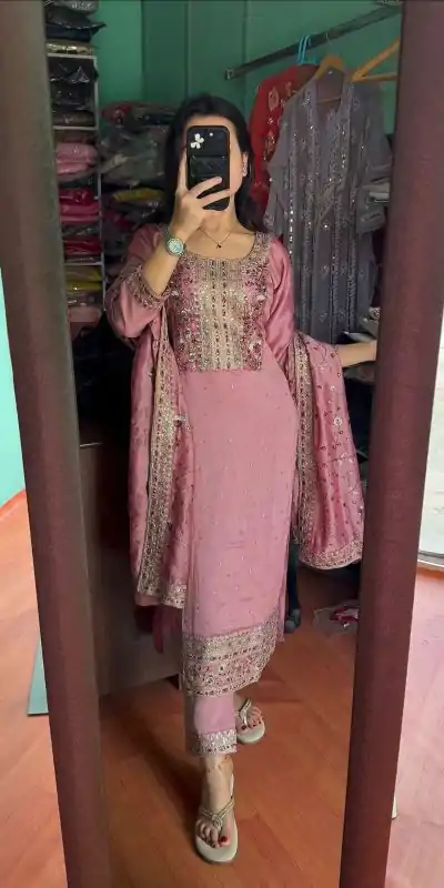 AD 163 Pink Color Chinon Silk Embroidery Work Sharara Suit Casual, Wedding, Party, Festive, Events Etc. Expected Delivery 4-6 Working Days @2249/- | Casual Suits, Jump Suits, Creative suits, Designer Suits, Palazzo Suits, Party Wear Suits, Patiala Suits, Salwar suit, Straight Suits