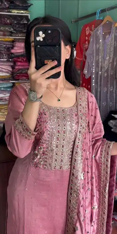 AD 163 Pink Color Chinon Silk Embroidery Work Sharara Suit Casual, Wedding, Party, Festive, Events Etc. Expected Delivery 4-6 Working Days @2249/- | Casual Suits, Jump Suits, Creative suits, Designer Suits, Palazzo Suits, Party Wear Suits, Patiala Suits, Salwar suit, Straight Suits