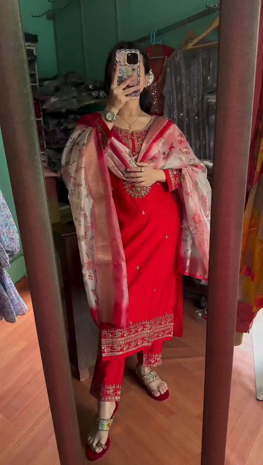AD 164 Red Color Chinon Silk Embroidery Work Sharara Suit Casual, Wedding, Party, Festive, Events Etc. Expected Delivery 4-6 Working Days @1949/- | Casual Suits, Jump Suits, Creative suits, Designer Suits, Palazzo Suits, Party Wear Suits, Patiala Suits, Salwar suit, Straight Suits