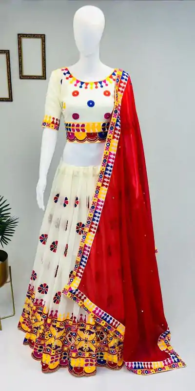RC Garba White Color Heavy Georgette Embroidery Sequins Lehenga Choli Casual, Party Wedding, Festive, Events Etc. Delivery  4-6 Working Days 1999/- | Creative Lehenga, Bollywood Lehenga, Designer Lehenga, Embroidered Lehenga, Lehenga, Party Wear Lehenga
