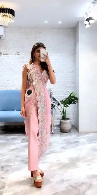 LG 607 Peach Color Georgette Embroidered Sequence Saree  Party, Wedding, Festive, Events Etc., Expected Delivery 4-6 Working Days@1899/- Only | Bollywood Sarees, Creative Sarees, Designer Sarees, Embroidered Sarees, Ethnic Saree, Party Wear Sarees, Sarees