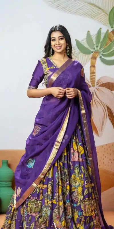 PC 385 Violet Color Chant Crepe Kalamkari Printed Lehenga Choli Casual, Party Wear, Events, Festivals Wear Expected Delivery 4-6 Working Days @2079/- | Creative Lehenga, Bollywood Lehenga, Designer Lehenga, Embroidered Lehenga, Lehenga, Party Wear Lehenga