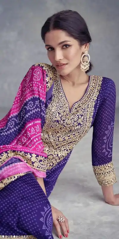 ZF 386 Violet Color Chinnon Digital Printed Sequence Salwar Suit Casual, Wedding, Party, Events Etc. Expected Delivery 4-6 Working Days 2399/- | Casual Suits, Jump Suits, Creative suits, Designer Suits, Palazzo Suits, Party Wear Suits, Patiala Suits, Salwar suit, Straight Suits
