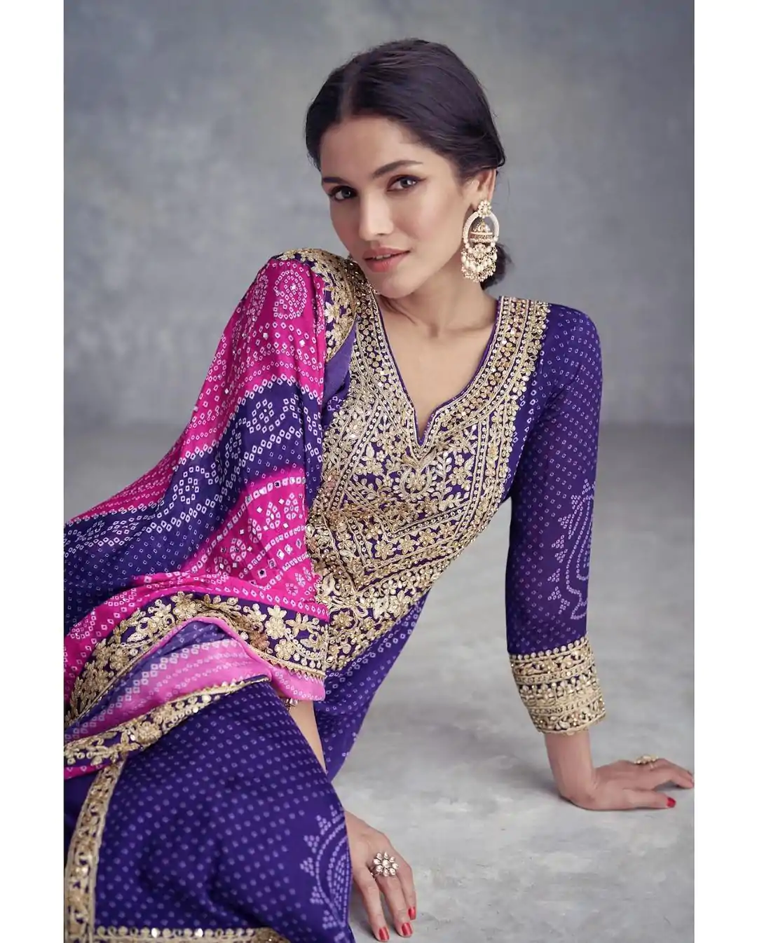 ZF 386 Violet Color Chinnon Digital Printed Sequence Salwar Suit Casual, Wedding, Party, Events Etc. Expected Delivery 4-6 Working Days 2399/- | Casual Suits, Jump Suits, Creative suits, Designer Suits, Palazzo Suits, Party Wear Suits, Patiala Suits, Salwar suit, Straight Suits
