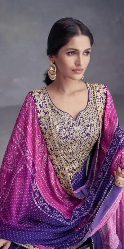 ZF 386 Violet Color Chinnon Digital Printed Sequence Salwar Suit Casual, Wedding, Party, Events Etc. Expected Delivery 4-6 Working Days 2399/- | Casual Suits, Jump Suits, Creative suits, Designer Suits, Palazzo Suits, Party Wear Suits, Patiala Suits, Salwar suit, Straight Suits