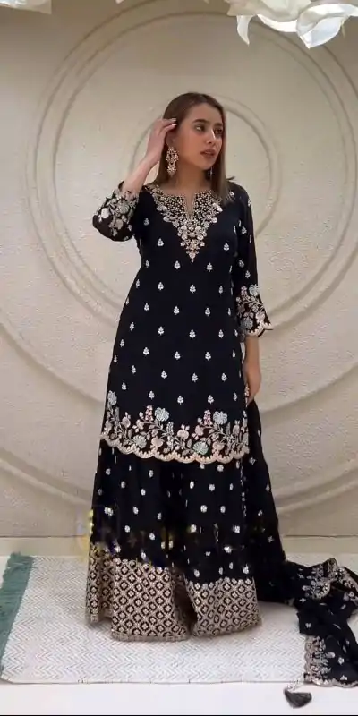 NSR 816 Black Color Pure Chinnon Silk Embroidery Sequence Salwar Suit Wedding, Party, Festive, Events Expected Delivery 4-6 Working Days @ 2399/- | Casual Suits, Jump Suits, Creative suits, Designer Suits, Palazzo Suits, Party Wear Suits, Patiala Suits, Salwar suit, Straight Suits