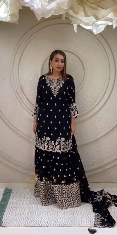 NSR 816 Black Color Pure Chinnon Silk Embroidery Sequence Salwar Suit Wedding, Party, Festive, Events Expected Delivery 4-6 Working Days @ 2399/- | Casual Suits, Jump Suits, Creative suits, Designer Suits, Palazzo Suits, Party Wear Suits, Patiala Suits, Salwar suit, Straight Suits