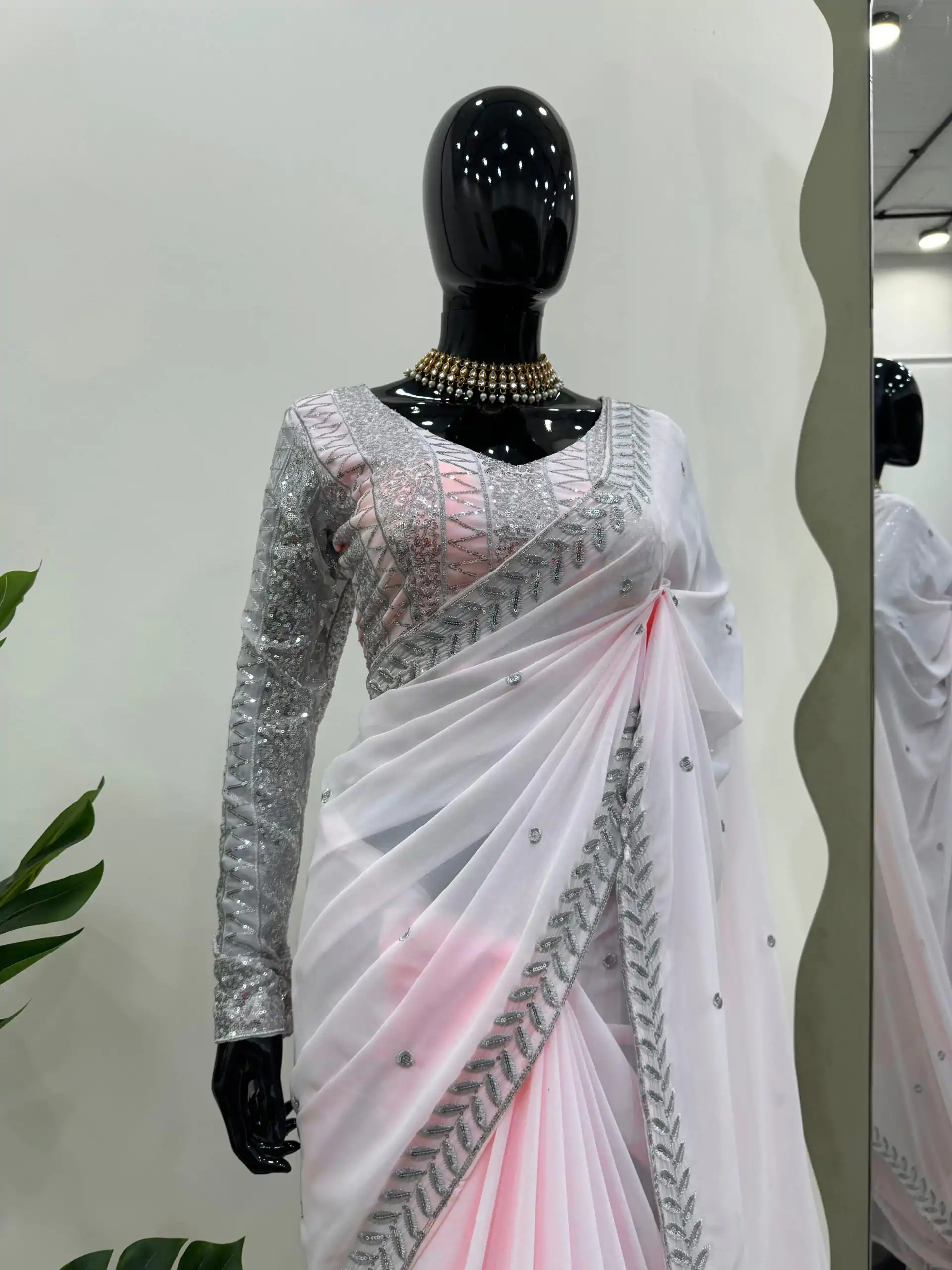 KD 498 Off Light Pink Color Faux Georgette Thread Sequence Work Saree Casual, Party Wear, Wedding, Events Etc. Expected Delivery 4-6 Working Days @1799/- | Bollywood Sarees, Creative Sarees, Designer Sarees, Embroidered Sarees, Ethnic Saree, Modern Digital sarees, Party Wear Sarees, Sarees