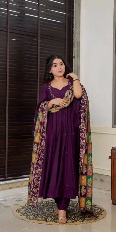 SRK 5181 Purple Color Pure Chinnon Silk Embroidery Sequence Salwar Suit Wedding, Party, Festive, Events Expected Delivery 4-6 Working Days @ 1899/- | Casual Suits, Jump Suits, Creative suits, Designer Suits, Palazzo Suits, Party Wear Suits, Patiala Suits, Salwar suit, Straight Suits