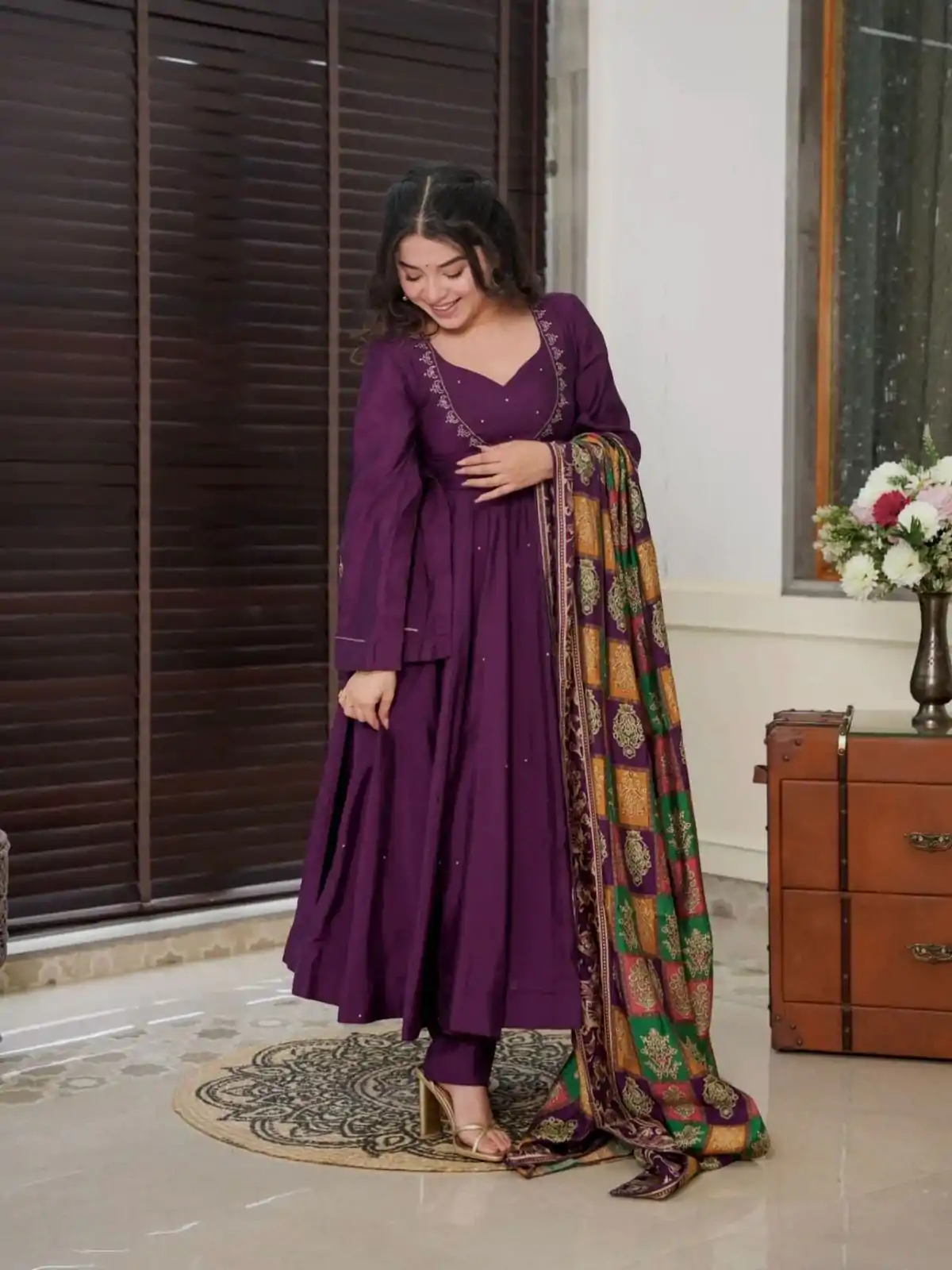 SRK 5181 Purple Color Pure Chinnon Silk Embroidery Sequence Salwar Suit Wedding, Party, Festive, Events Expected Delivery 4-6 Working Days @ 1899/- | Casual Suits, Jump Suits, Creative suits, Designer Suits, Palazzo Suits, Party Wear Suits, Patiala Suits, Salwar suit, Straight Suits