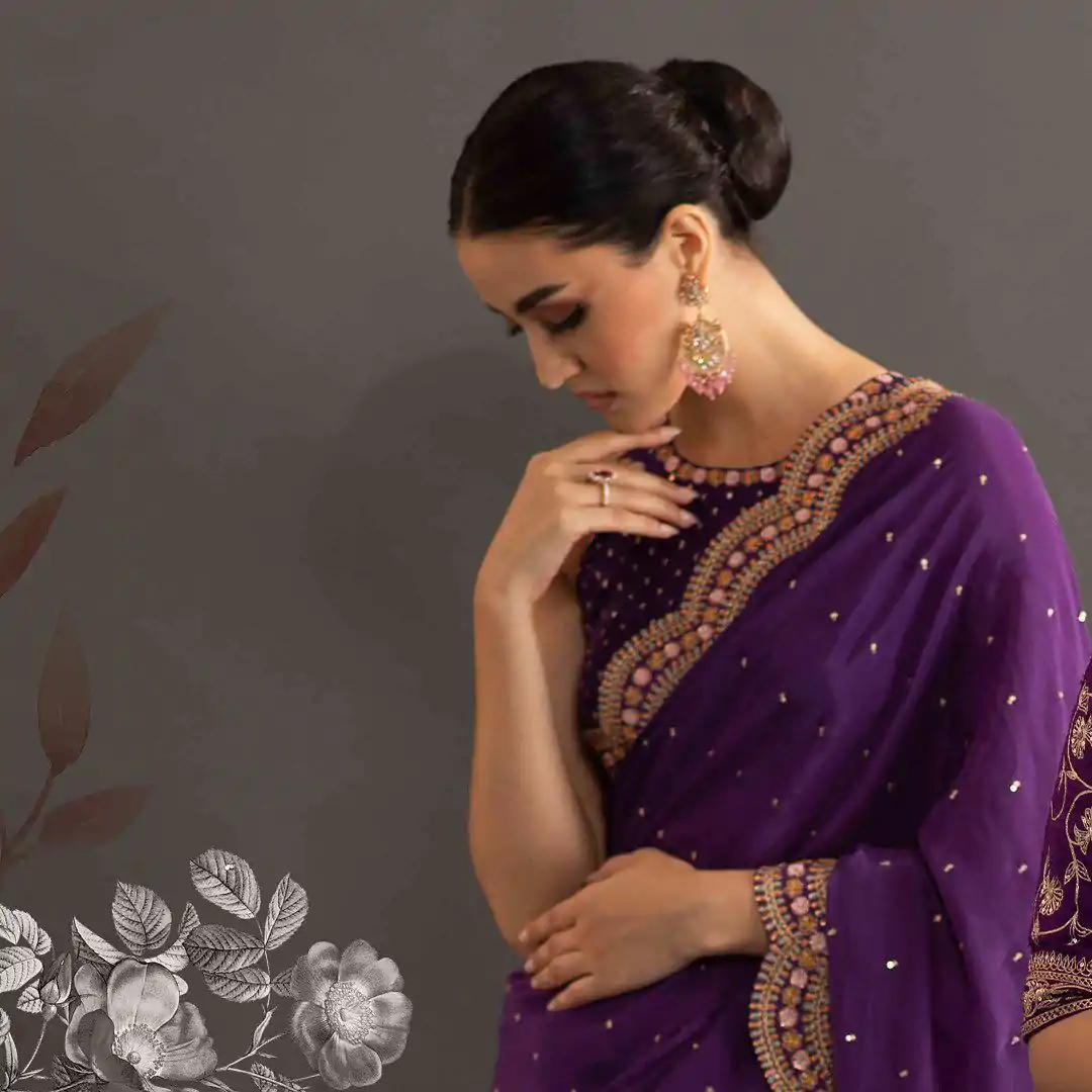 KD 359 Violet Color Georgette Thread Mith Moti Work Saree Casual, Party Wear, Wedding, Events Etc. Expected Delivery 4-6 Working Days @1849/- | Embroidered Sarees, Bollywood Sarees, Creative Sarees, Designer Sarees, Ethnic Saree, Modern Digital sarees, Party Wear Sarees, Sarees