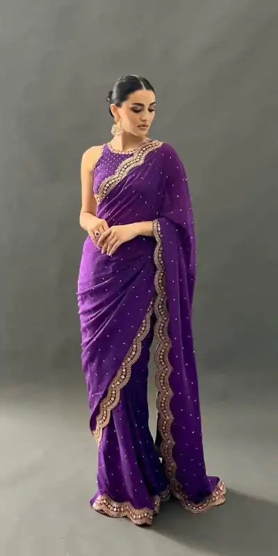 KD 359 Violet Color Georgette Thread Mith Moti Work Saree Casual, Party Wear, Wedding, Events Etc. Expected Delivery 4-6 Working Days @1849/- | Embroidered Sarees, Bollywood Sarees, Creative Sarees, Designer Sarees, Ethnic Saree, Modern Digital sarees, Party Wear Sarees, Sarees
